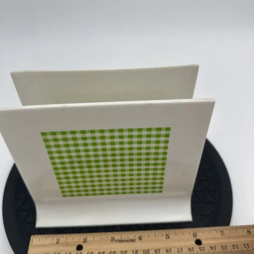 Vtg FESCO 4127 Green Gingham MCM Napkin Holder